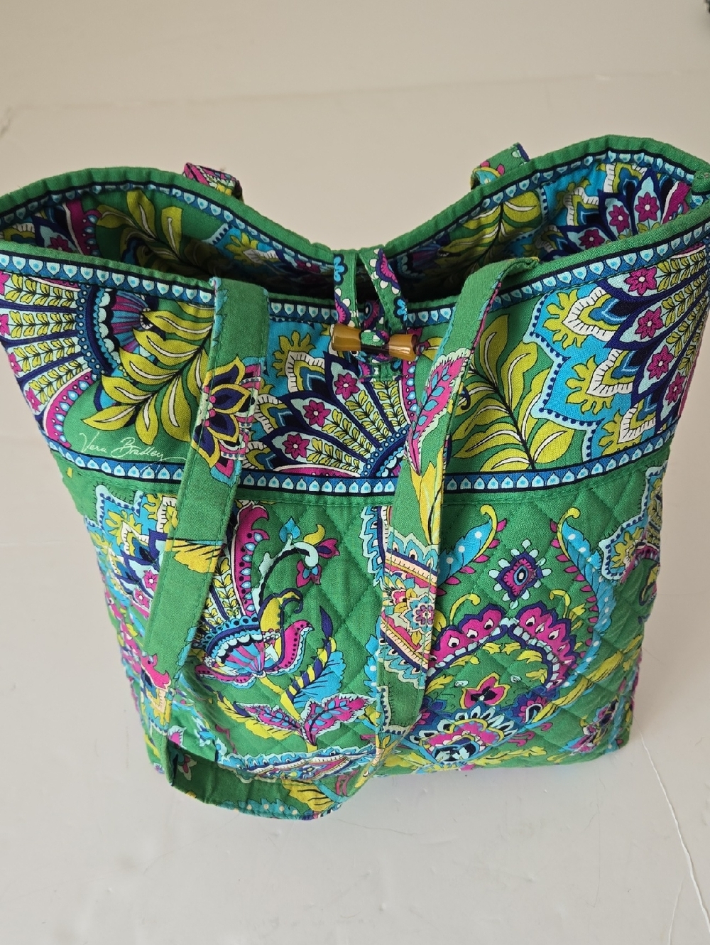 Vera Bradley Green Quilted Paisley Tote with Multicolor Accents